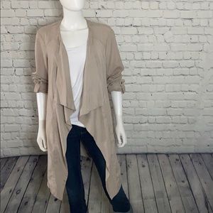 Lila Rose Tan Long Cardigan With Zipper Pockets